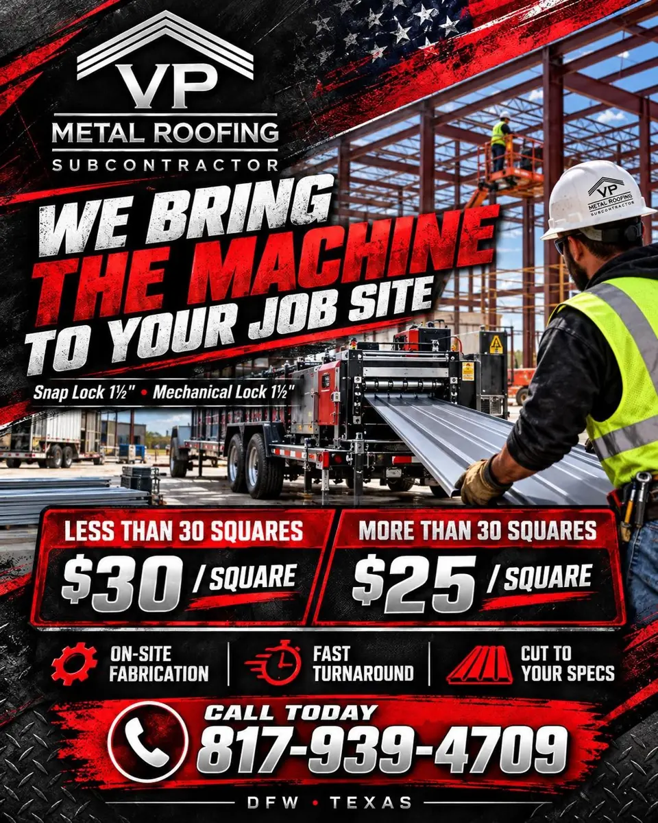 VP Metal Roofing roll former on a job site